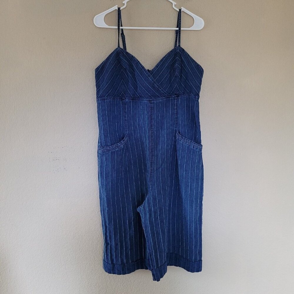 Anthropologie ett:twa Jumpsuit Sz Large Wide Leg Crop Pinstripe Coastal Vacation